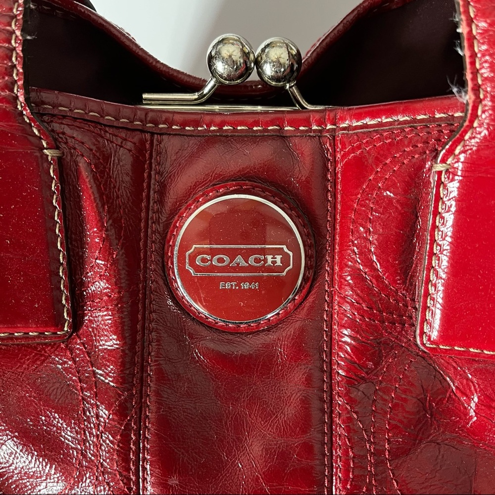 Coach Carryall Signature Stitch Frame (F15658) Berry Patent Leather Tote - Picture 13 of 14